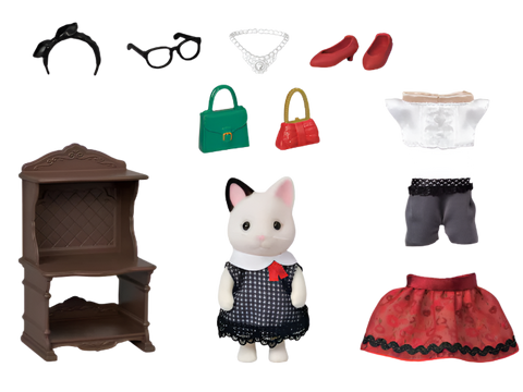 Calico Critters Fashion Play set Town Girl Series - Tuxedo Cat