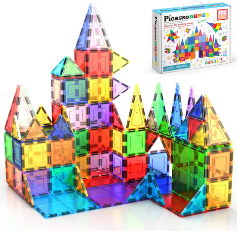 PicassoTiles 152pcs Clear Magnetic Tiles Set