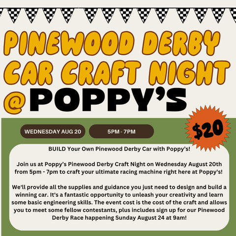 Pinewood Derby Crafting Event, Wednesday August 20 5pm - 7pm