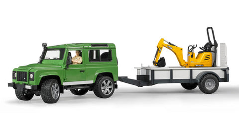 Bruder 02593 Land Rover w trailer, JCB Micro Exc. and worker