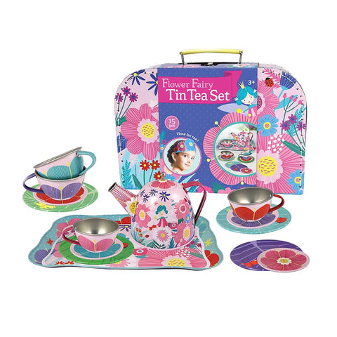 Bright Stripes Flower Fairy Tin Tea Set