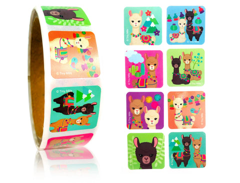 Tiny Mills Llama Stickers 100 Stickers/Dispenser, Pack of 12 Dispensers