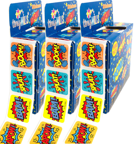 Tiny Mills Superhero Stickers 100 Stickers/Dispenser, Pack of 12
