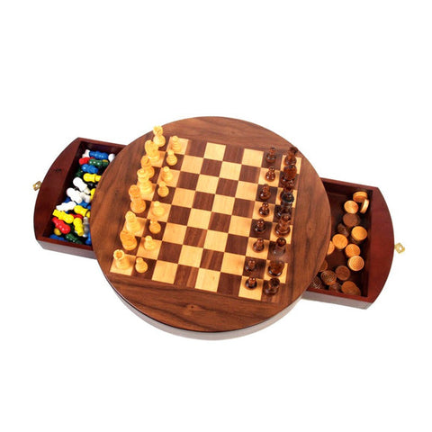 Classic Walnut Round 3-in-1 Game Set
