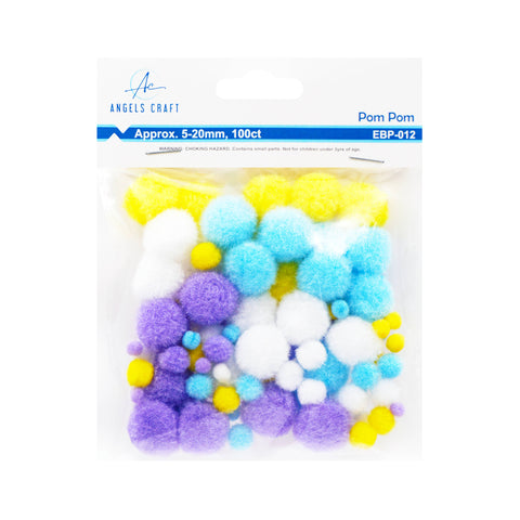 Pom Pom Balls in Asstd. Colors & Sizes, 100-ct