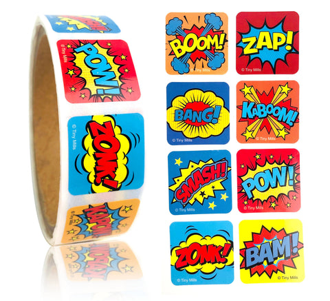 Tiny Mills Superhero Stickers 100 Stickers/Dispenser, Pack of 12