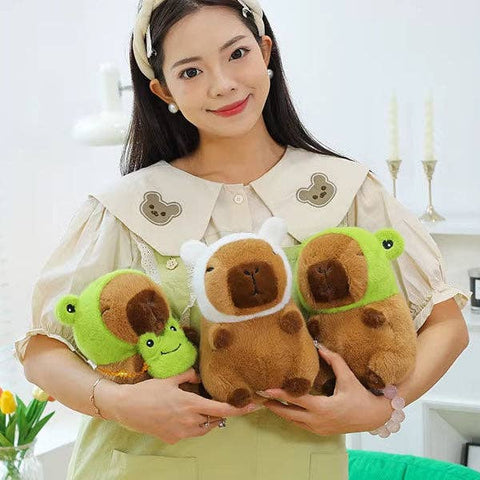 Capybara 9" Kawaii Matching Frog Hat & Purse Plush Toy