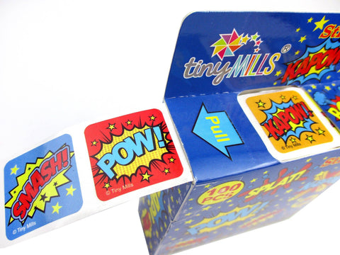 Tiny Mills Superhero Stickers 100 Stickers/Dispenser, Pack of 12