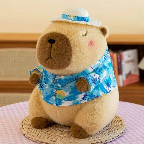 Capybara 9" Kawaii Hawaiian Vacation Shirt & Hat Plush Toy