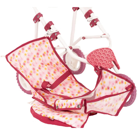 3-Wheel Compact Flower-Print Doll Buggy "Happy Flower