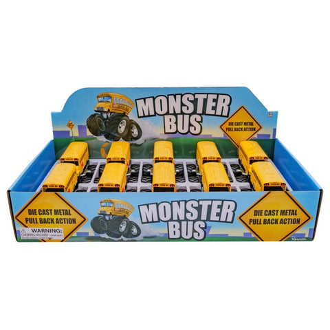 Monster School Bus, Pull Back Action, Die-Cast