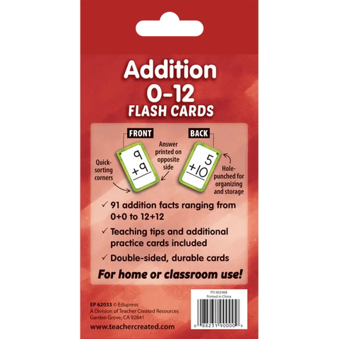 Addition 0–12 Flash Cards