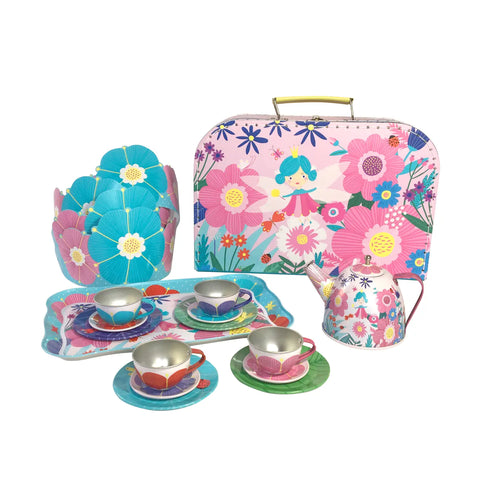 Bright Stripes Flower Fairy Tin Tea Set