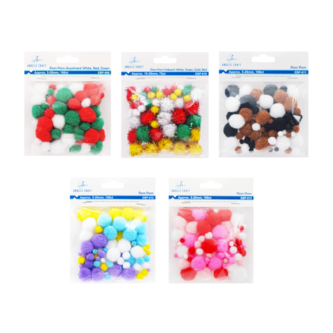 Pom Pom Balls in Asstd. Colors & Sizes, 100-ct