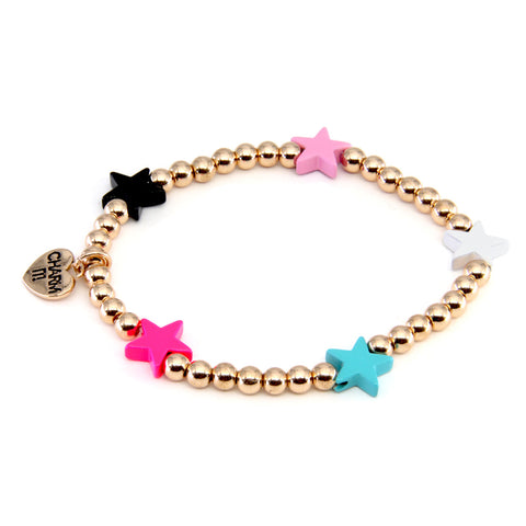 CHARM IT! Gold Bead Multi Star Stretch Bracelet