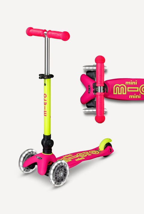 Micro Mini Foldable LED Scooter - Neon Flamingo Pink/Yellow