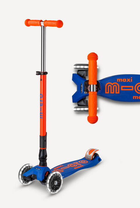 Micro Maxi Foldable LED Scooter - Neon Blaze Orange/Navy