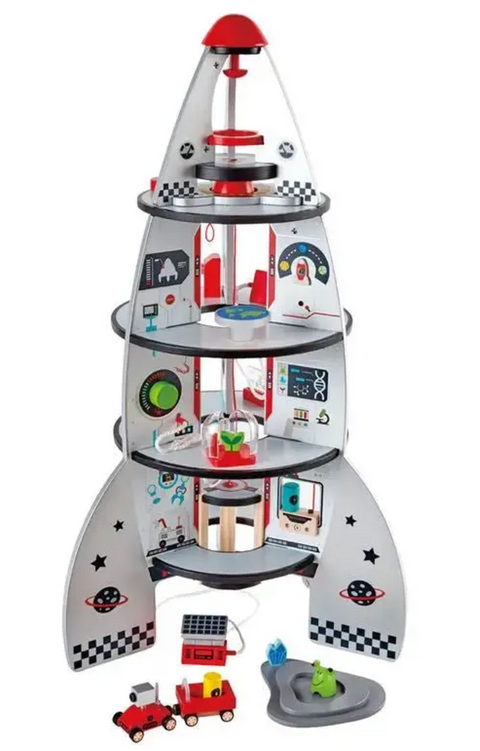 Hape Four-Stage 20 Piece Durable Wooden Rocket and Spaceship