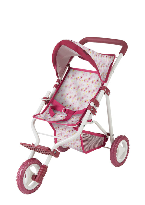 3-Wheel Compact Flower-Print Doll Buggy "Happy Flower