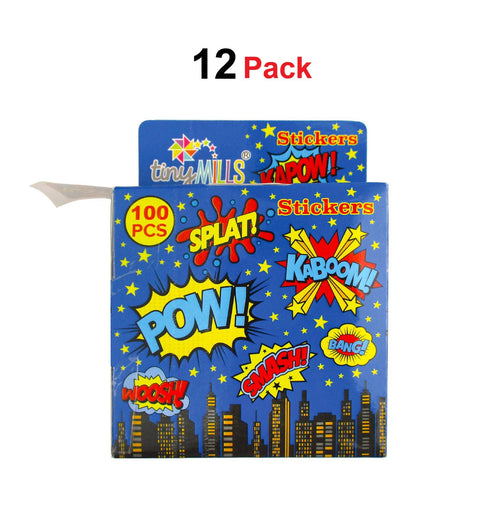 Tiny Mills Superhero Stickers 100 Stickers/Dispenser, Pack of 12