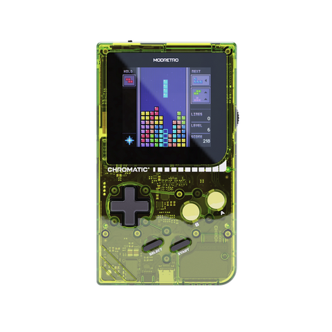ModRetro Chromatic Transparent - Handheld Cartridge Console - Tetris Bundle