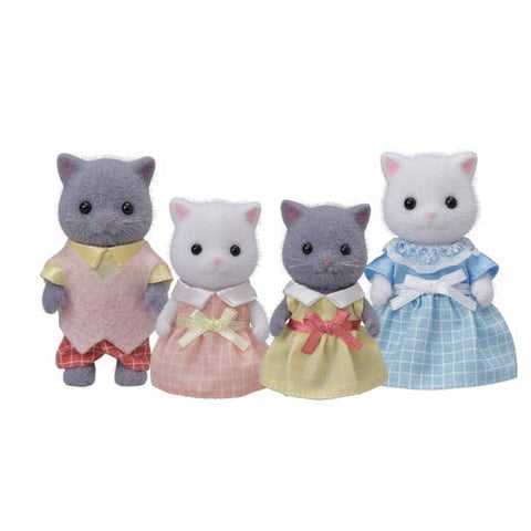 Calico Critters Set of 4 Doll Figures, Gray & White Cat Family, Collectible