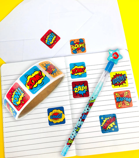 Tiny Mills Superhero Stickers 100 Stickers/Dispenser, Pack of 12