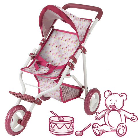 3-Wheel Compact Flower-Print Doll Buggy "Happy Flower