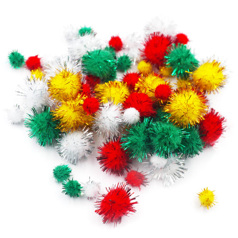Pom Pom Balls in Asstd. Colors & Sizes, 100-ct