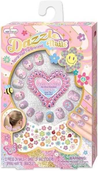 Hot Focus Dazzle Nails + Spiral Hair Tie/Bracelet, Groovy Flower
