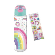 Hot Focus H2O Bottle with Stickers, Rainbow
